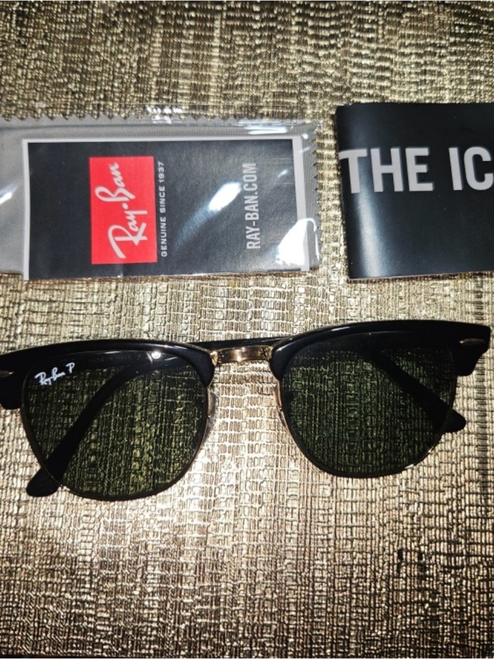 Ray-Ban Black and Gold Clubmaster Sunglasses in good condition